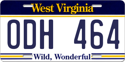 WV license plate ODH464