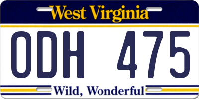 WV license plate ODH475