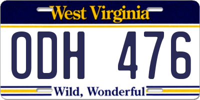 WV license plate ODH476