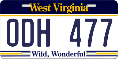 WV license plate ODH477