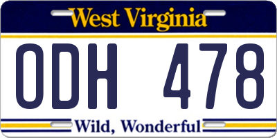 WV license plate ODH478