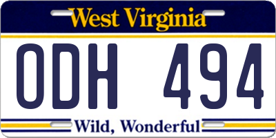 WV license plate ODH494