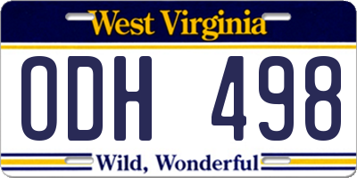 WV license plate ODH498