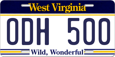 WV license plate ODH500