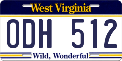 WV license plate ODH512