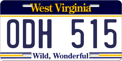 WV license plate ODH515