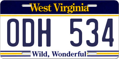 WV license plate ODH534