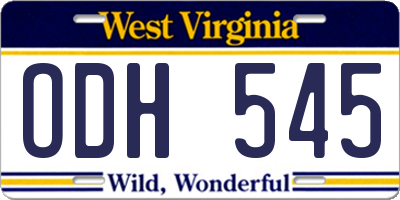 WV license plate ODH545