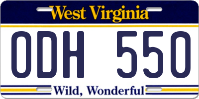 WV license plate ODH550