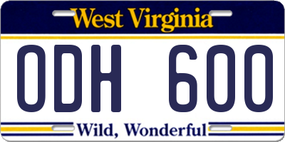 WV license plate ODH600
