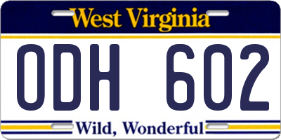 WV license plate ODH602