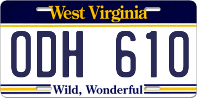 WV license plate ODH610