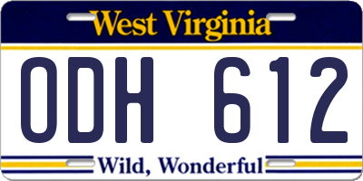 WV license plate ODH612