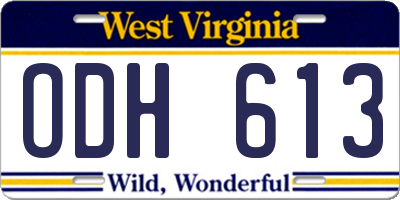 WV license plate ODH613