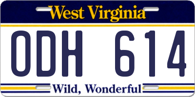 WV license plate ODH614