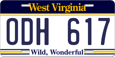 WV license plate ODH617