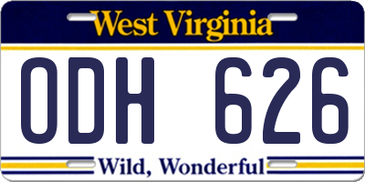 WV license plate ODH626
