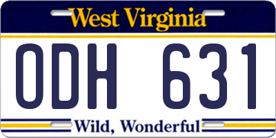 WV license plate ODH631