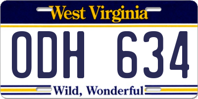 WV license plate ODH634
