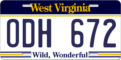 WV license plate ODH672