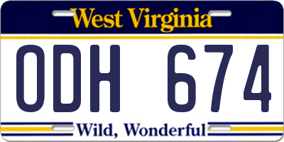 WV license plate ODH674