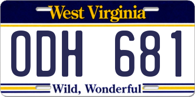 WV license plate ODH681