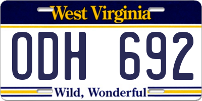 WV license plate ODH692