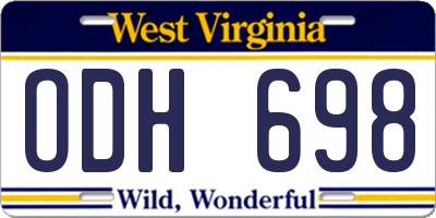WV license plate ODH698