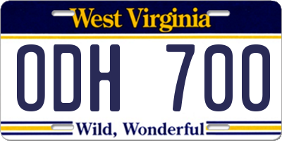 WV license plate ODH700
