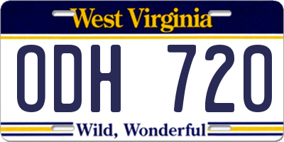 WV license plate ODH720