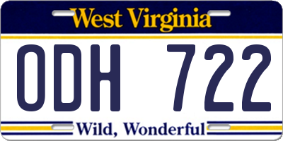 WV license plate ODH722