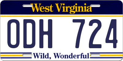 WV license plate ODH724