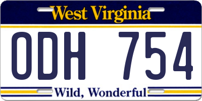 WV license plate ODH754