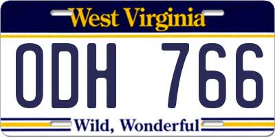 WV license plate ODH766
