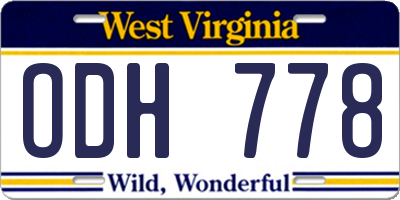 WV license plate ODH778