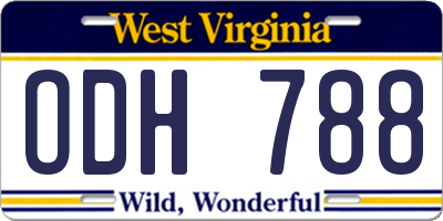 WV license plate ODH788