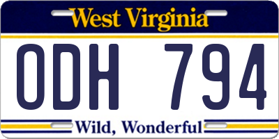 WV license plate ODH794