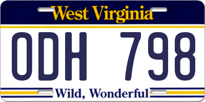 WV license plate ODH798