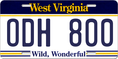 WV license plate ODH800