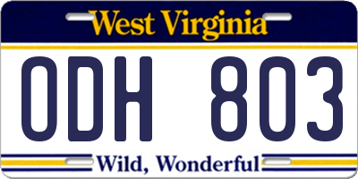 WV license plate ODH803