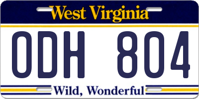 WV license plate ODH804