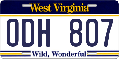 WV license plate ODH807