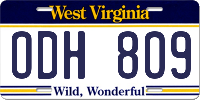 WV license plate ODH809