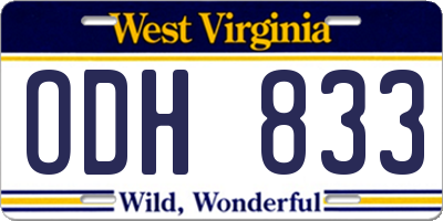 WV license plate ODH833