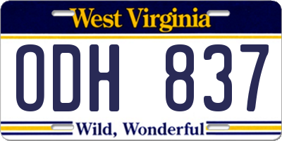 WV license plate ODH837