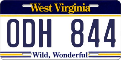 WV license plate ODH844