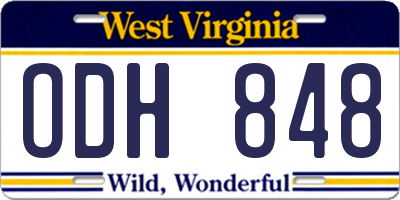 WV license plate ODH848