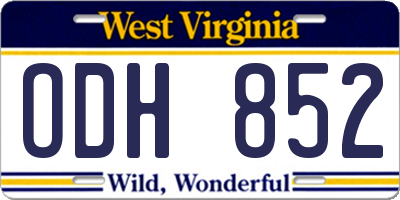 WV license plate ODH852