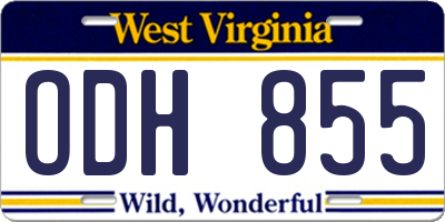 WV license plate ODH855