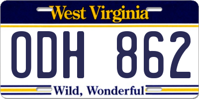WV license plate ODH862